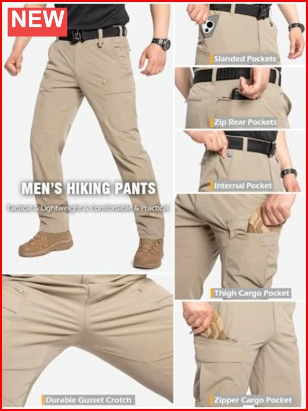 Men's Quick Dry Tactical Hiking Pants Water Resistant Lightweight Cargo Work